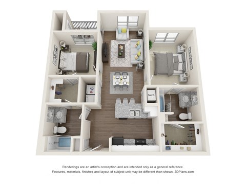 Floor plan for 2 beds, 2 baths, 900 sqft